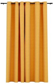 Tenda Oscurante Effetto Lino con Occhielli Gialla 290x245 cm