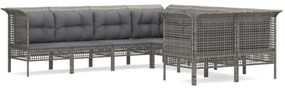 Set divani da giardino 8 pz con cuscini in polyrattan grigio