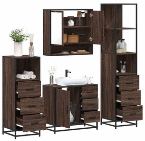 Set Mobili Da Bagno 4 Pz Rovere Marrone İn Legno Multistrato /