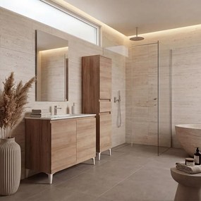 Mobile bagno con lavabo Revital L100 x H86 x P46 cm, due ante, rovere