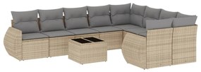 Set divano da giardino 10 pz con cuscini beige in polyrattan