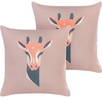 Set di 2 cuscini decorativi rosa pastello con stampa di animali 45 x 45 cm Motivo giraffa Decor moderno Safari