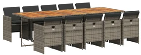 Set da pranzo da giardino 11pz con cuscini in polyrattan grigio