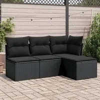 Set Divani da Giardino 4 pz con Cuscini Nero in Polyrattan 3249334