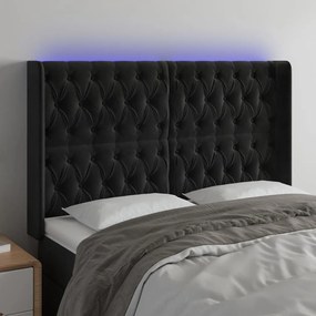 Testiera A Led Nera 147x16x118/128 Cm İn Velluto /