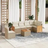 Set Divani da Giardino 7 pz con Cuscini Beige in Polyrattan 3227703