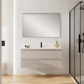 Mobile da bagno sospeso Pull taupe con lavabo in ceramica vasca centrale base con 2 cassetti a chiusura ammortizzata (estrazione parziale), con presa maniglia L120 H55 P45 cm