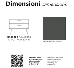 Mobile bagno moderno 100 cm - Antracite Opaco - 2 cassetti - Lavabo - CLEIDE