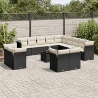 Set Divani da Giardino 14pz con Cuscini in Polyrattan Nero 3250395