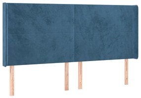 Testiera ad orecchio blu scuro 163x16x118/128 cm in velluto