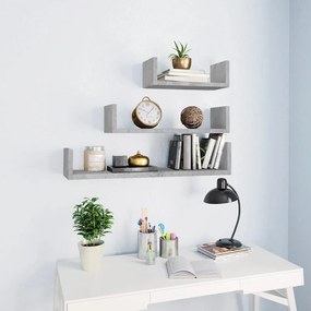 Mensole A Muro 3 Pz Grigio Cemento İn Legno Multistrato /