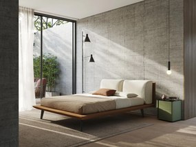 Petra letto di design bicolore con cuscini in piuma, piedini in mogano e tessuto impermeabile