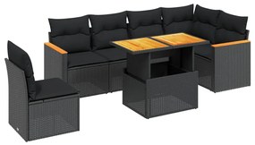 Set divani da giardino con cuscini 7pz nero polyrattan