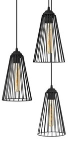 Lampadario a sospensione con filo TORRI 3xE27/15W/230V nero