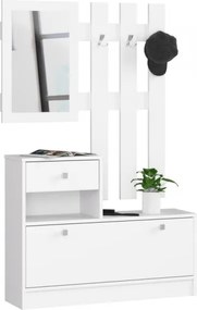 Mobile Ingresso 90 Cm Con Scarpiera Appendiabiti E Specchio Bianco Opaco Ralph