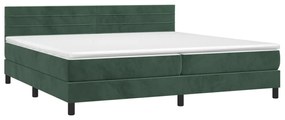 Letto a Molle con Materasso e LED Verde Scuro 200x200cm Velluto