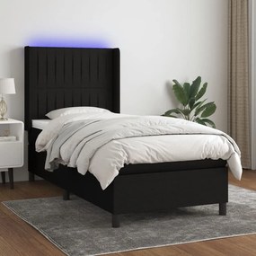Letto A Molle Con Materasso E Led Nero 90x190 Cm İn Tessuto /