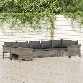 Set divani da giardino 7 pz con cuscini in polyrattan grigio