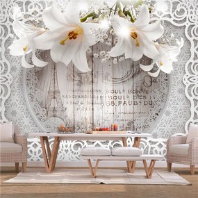 Fotomurale Lilies and Wooden Background