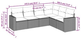 Set divano da giardino 6 pz con cuscini marrone in polyrattan