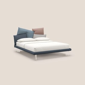 Rebus letto imbottito dal design moderno con piedi trasparenti in plexiglass blu