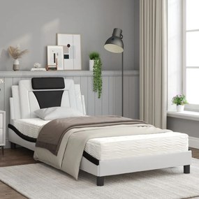 Letto con materasso bianco e nero 100x200 cm in similpelle