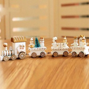 Trenino decorativo in legno con 3 carrelli di colore bianco Wisdom