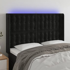Testiera A Led Nera 147x16x118/128 Cm İn Velluto /