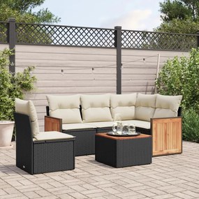 Set divano da giardino 6 pz con cuscini nero in polyrattan