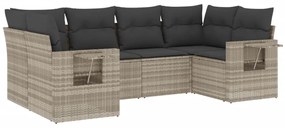 Set divano da giardino 6pz con cuscini grigio chiaro polyrattan