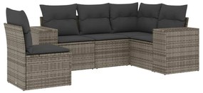 Set divano da giardino 5 pz con cuscini grigio in polyrattan