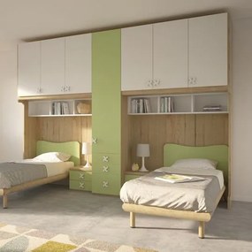 Cameretta a ponte doppia Mac linea Colorfull finitura Bianco e Salvia