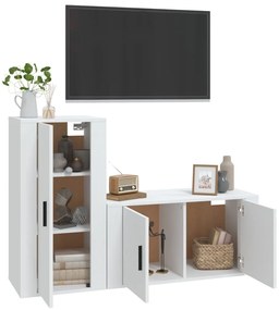 Set di mobili porta tv 2 pz bianco in legno multistrato