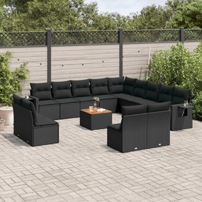 Set Divani da Giardino 14pz con Cuscini in Polyrattan Nero