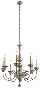 Lampadario Classico Rosalie Acciaio Oro Sterlina 8 Luci E14