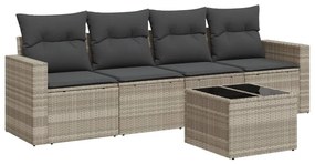 Set divano da giardino 5pz con cuscini grigio chiaro polyrattan