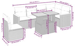 Set divani da giardino 7 pz con cuscini beige in polyrattan