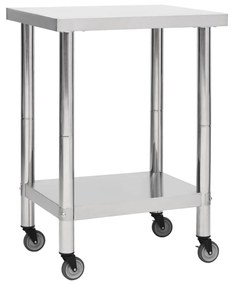 Tavolo Da Lavoro Cucina Con Ruote 60x30x85 Cm İn Acciaio Inox /