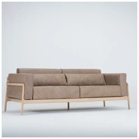 Divano in pelle di bufalo marrone chiaro con struttura in rovere massiccio , 210 cm Fawn - Gazzda