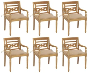 Sedie batavia con cuscini 6 pz in legno massello di teak