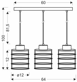 Lampadario a sospensione con filo GLOB 3xE27/40W/230V nero