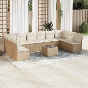 Set divani da giardino 11 pz con cuscini beige in polyrattan