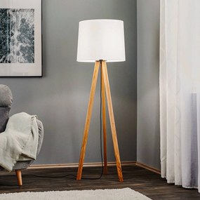 Lampada da terra Quitani Alos, rovere, bianco chintz, treppiede