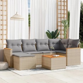 Set divani da giardino 7 pz con cuscini beige in polyrattan