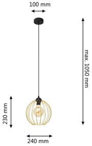Lampadario a sospensione con filo MERCURE 1xE27/15W/230V oro/nero