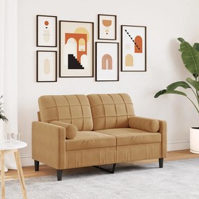 Divano A 2 Posti Con Cuscini Marrone 120 Cm İn Velluto /