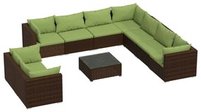 Set Divani da Giardino 10 pz con Cuscini in Polyrattan Marrone