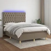 Letto a Molle con Materasso e LED Tortora 140x200 cm in Tessuto 3135681