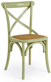 Set di 2 sedie CROSS in legno di olmo verde e rattan naturale