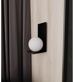 Applique Minimal 1 Luce Indiretta Agni Con Base In Acciaio Nero E Vetro Opale